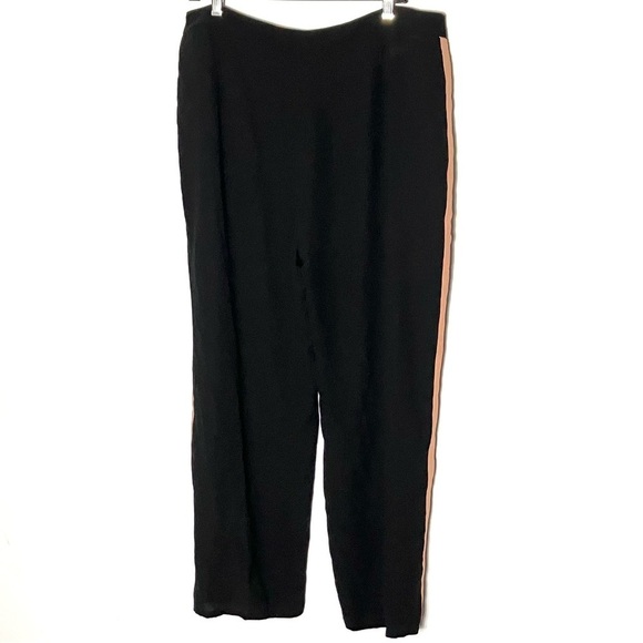 Eileen Fisher Black Silk Georgette Crepe Trousers with Side Stripe 16 Petite - Picture 7 of 9